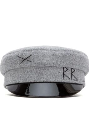 Ruslan Baginsky Grey Wool Embroidered Baker Boy Hat with Patent Visor